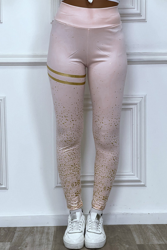 Pink leggings with gold spots and bands - 1