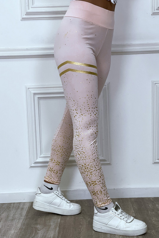 Roze legging met gouden stippen en banden - 2
