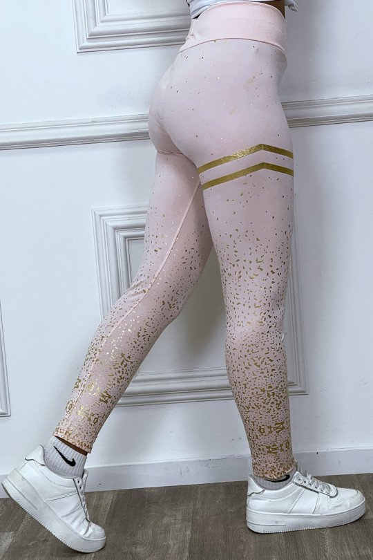 Pink leggings with gold spots and bands - 3