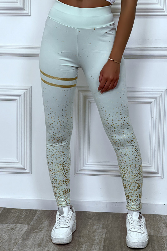 Water green leggings with gold spots and bands - 1