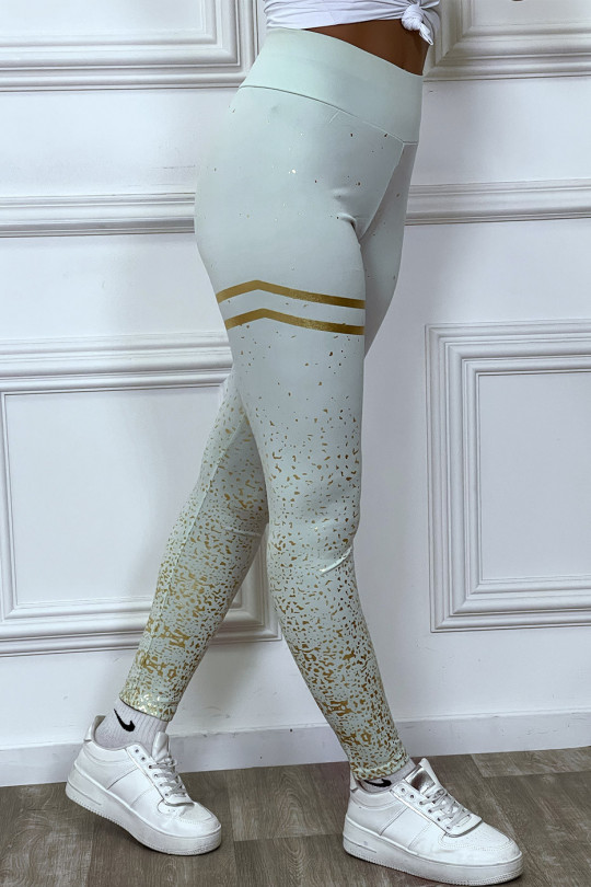 Water green leggings with gold spots and bands - 2