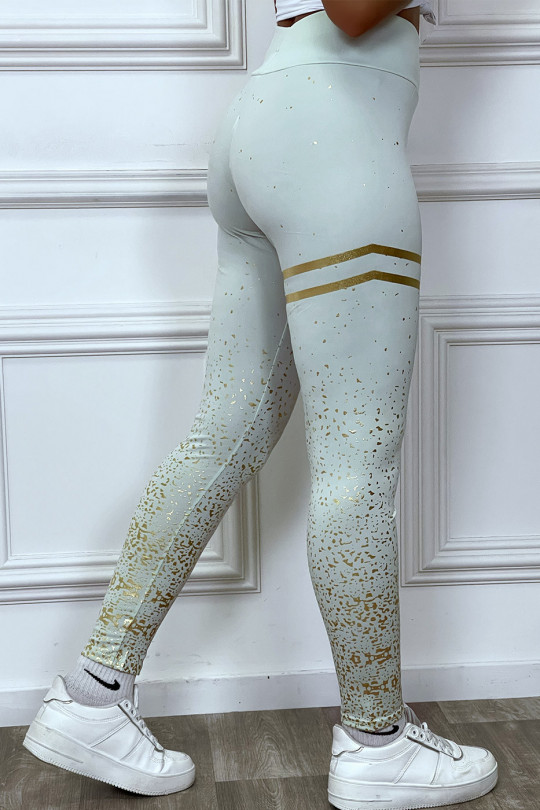 Watergroene legging met gouden stippen en banden - 3