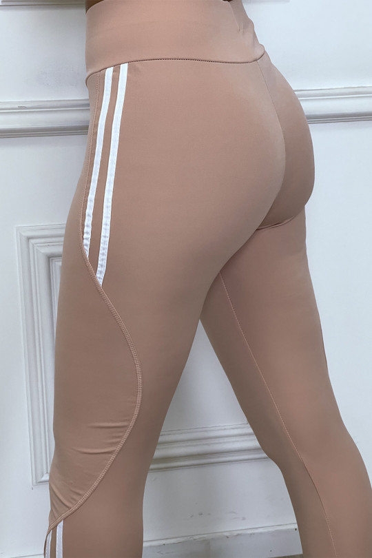 Pink fitness leggings with white bands - 4