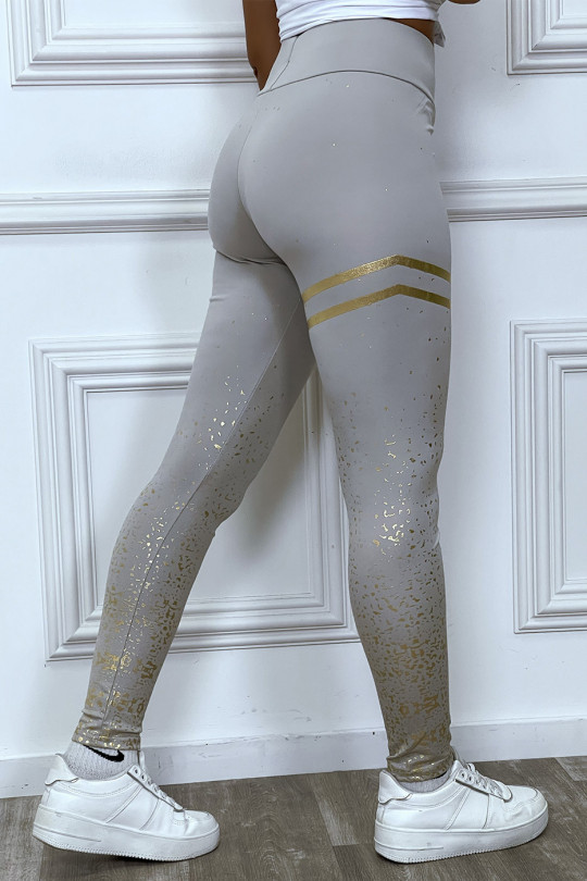 Gray leggings with golden spots and bands - 3