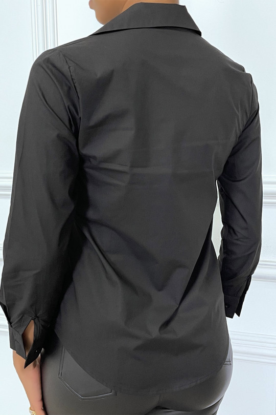 Chemise noire avec dessin de visage en blanc, à manches longues - 3