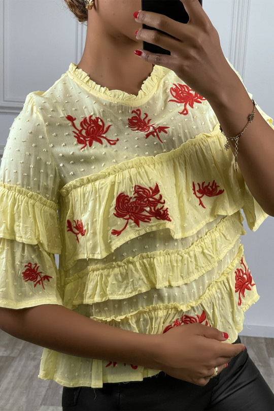 Yellow top with ruffle and red embroidery - 2