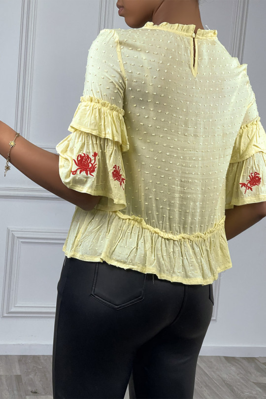 Yellow top with ruffle and red embroidery - 3
