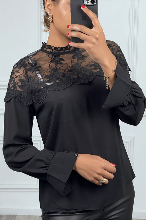 Blouse noir à buste en dentelle - 1