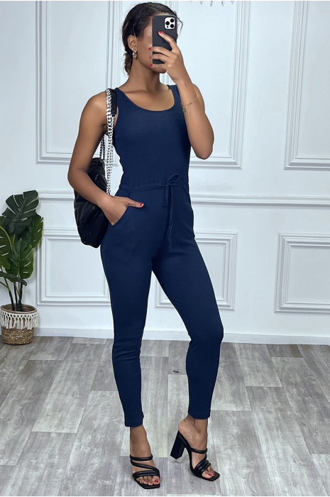 Combinaison pantalon marine matière cotelè - 2