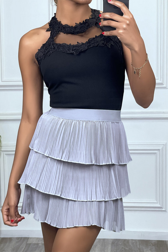 Gray pleated ruffle mini skirt - 1