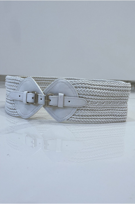 Ceinture tressée blanche à boucle en simili - 1