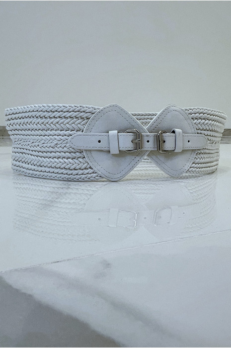 Ceinture tressée blanche à boucle en simili - 2