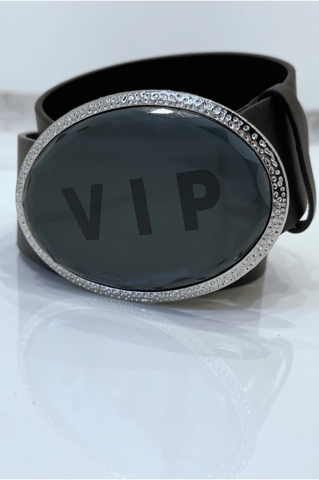 Ceinture noire à boucle ovale inscription VIP - 2