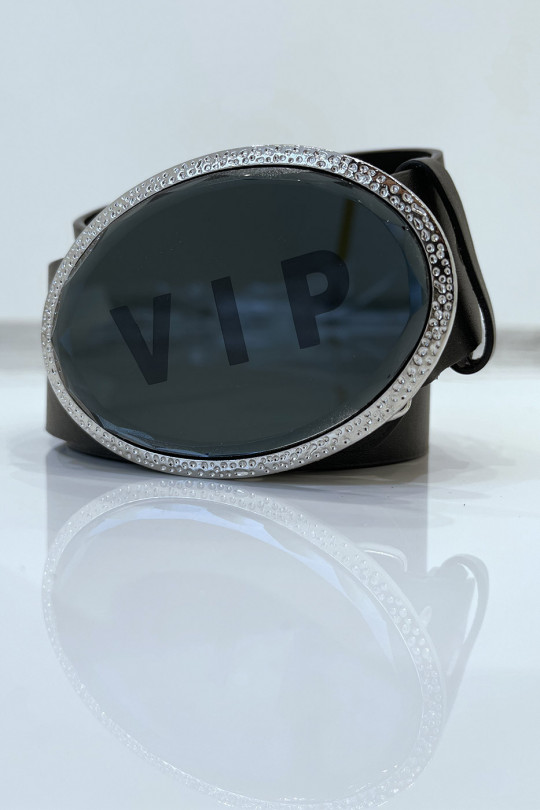 Ceinture noire à boucle ovale inscription VIP - 3