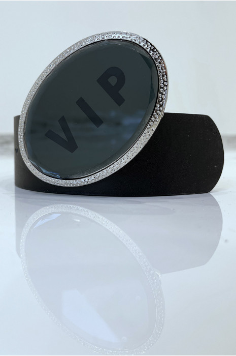 Ceinture noire à boucle ovale inscription VIP - 5