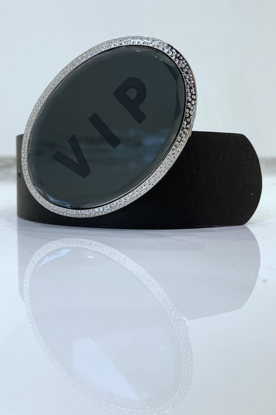 Ceinture noire à boucle ovale inscription VIP - 5