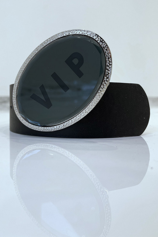 Ceinture noire à boucle ovale inscription VIP - 6