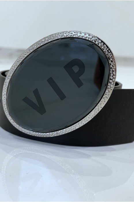 Ceinture noire à boucle ovale inscription VIP - 7