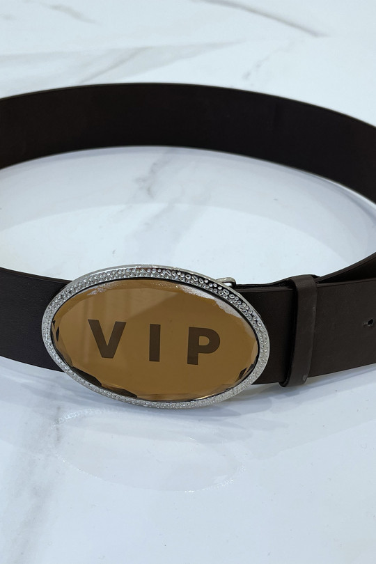 Brown belt with oval buckle VIP inscription - 2