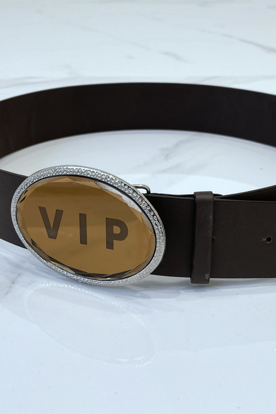 Brown belt with oval buckle VIP inscription - 3