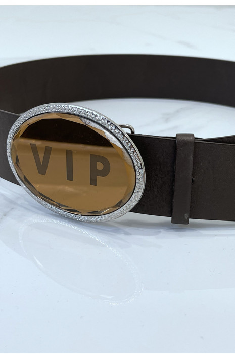 Bruine riem met ovale gesp VIP-inscriptie - 4