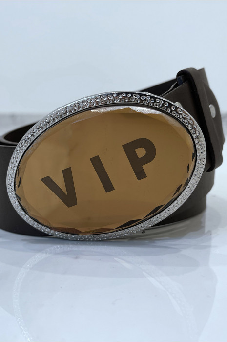 Ceinture marron à boucle ovale inscription VIP - 6