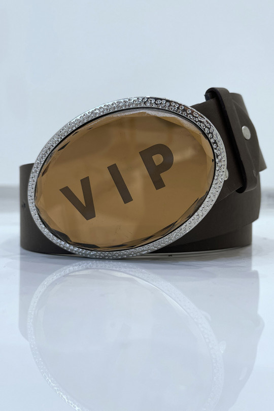 Brown belt with oval buckle VIP inscription - 7