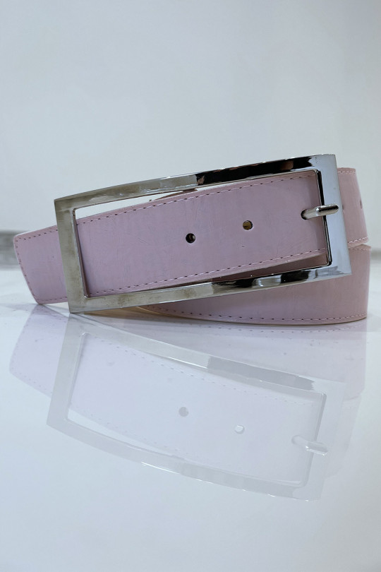 Pink faux leather belt with rectangular buckle - 1