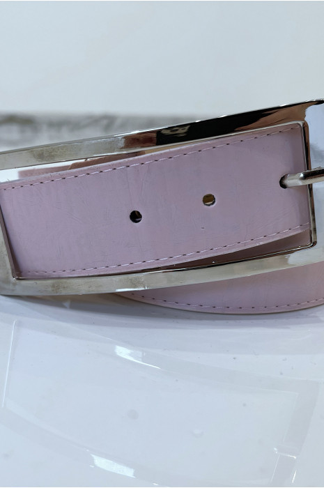Roze imitatieleren riem met rechthoekige gesp - 2