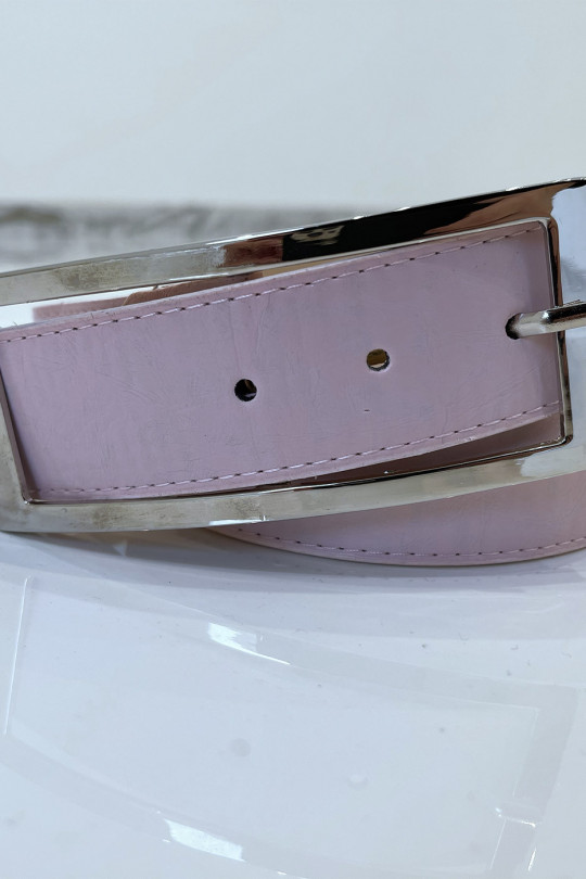 Pink faux leather belt with rectangular buckle - 2