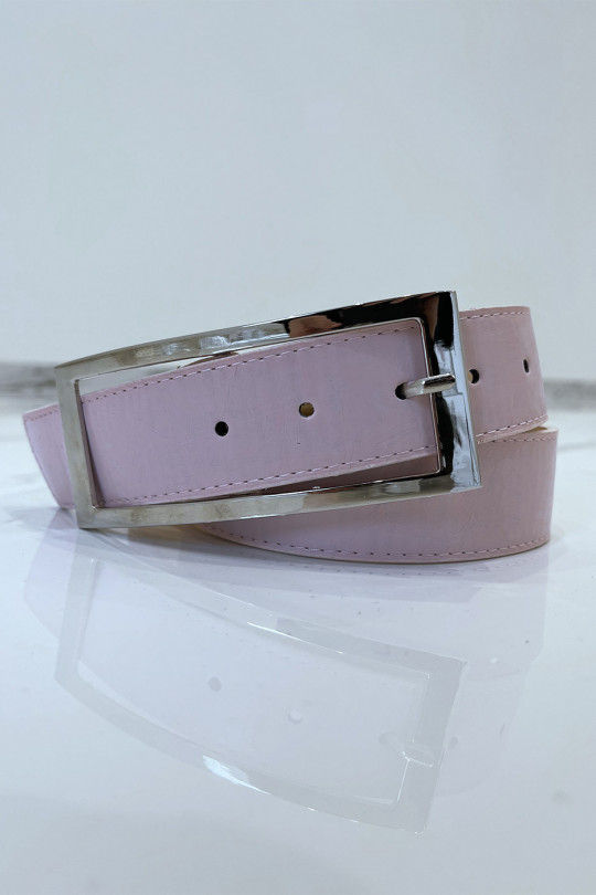 Pink faux leather belt with rectangular buckle - 3