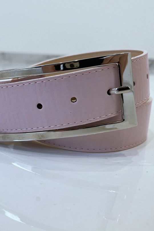 Pink faux leather belt with rectangular buckle - 4