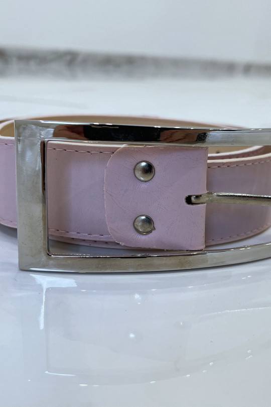 Pink faux leather belt with rectangular buckle - 5
