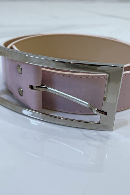 Pink faux leather belt with rectangular buckle - 6