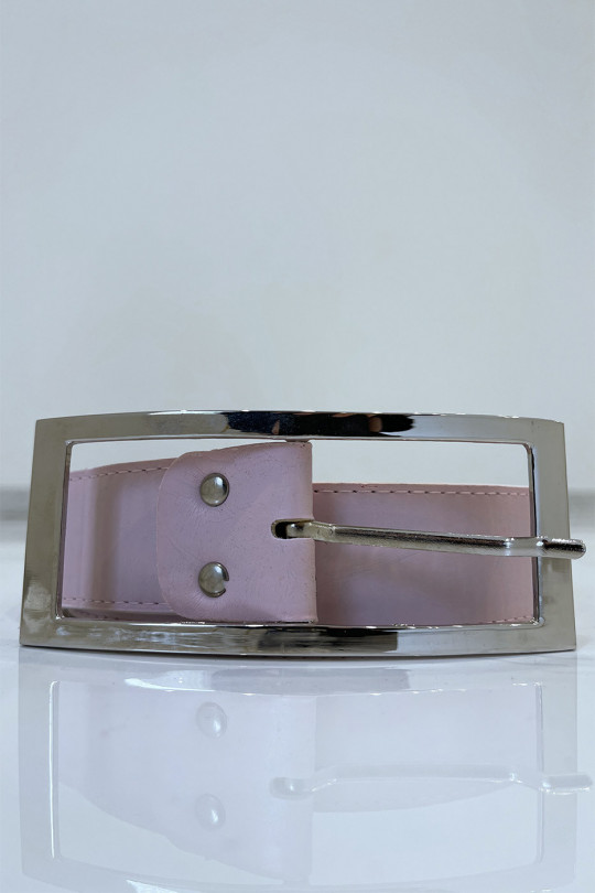 Pink faux leather belt with rectangular buckle - 7