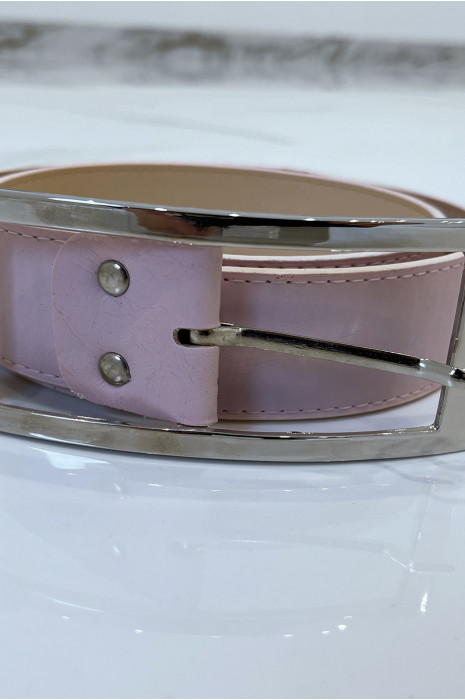 Roze imitatieleren riem met rechthoekige gesp - 8