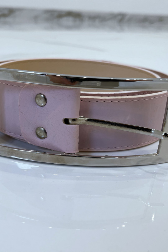Pink faux leather belt with rectangular buckle - 8