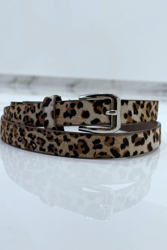 Thin leopard belt with suede effect coating - 1