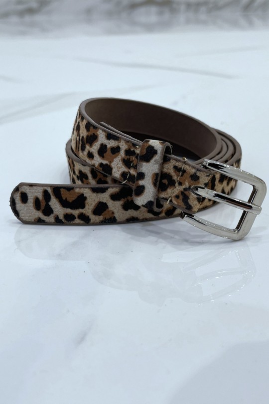 Thin leopard belt with suede effect coating - 4