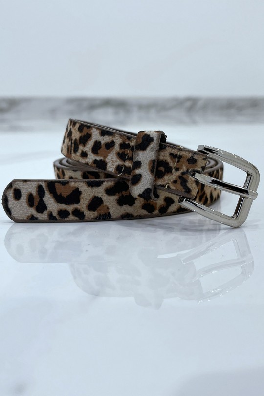 Thin leopard belt with suede effect coating - 5