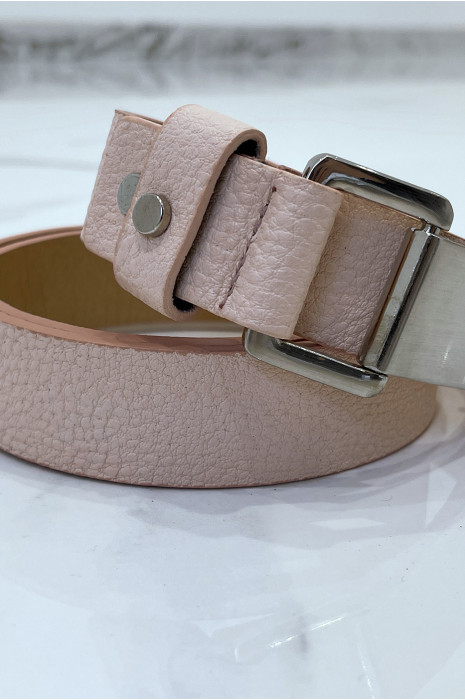 Roze riem met pythoneffect en rechthoekige gesp - 5