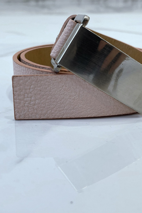 Pink python-effect belt with rectangle buckle - 10