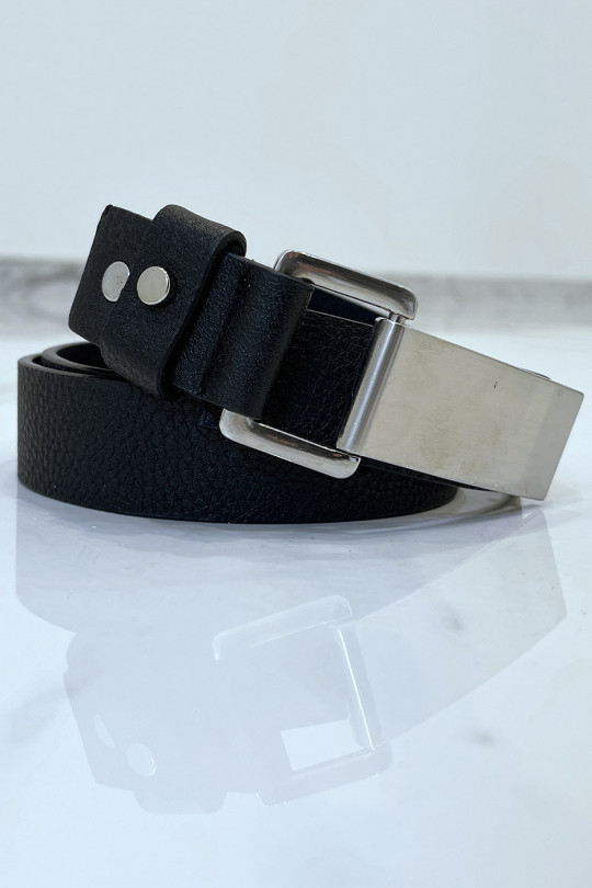 Black python-effect belt with rectangle buckle - 2