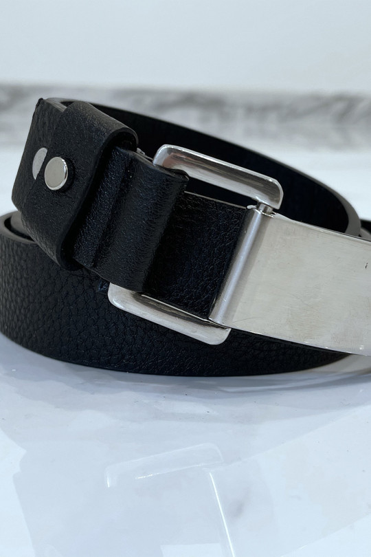 Black python-effect belt with rectangle buckle - 3
