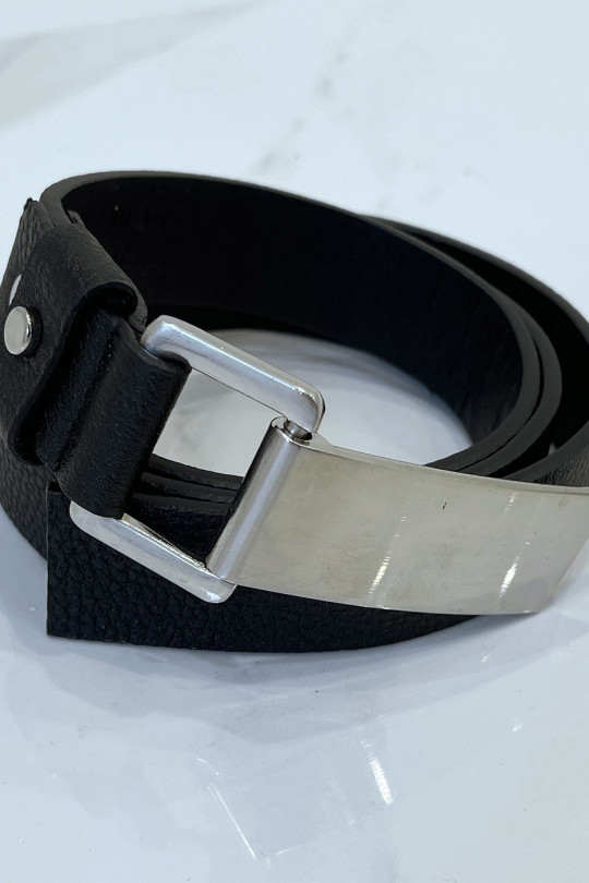 Black python-effect belt with rectangle buckle - 1