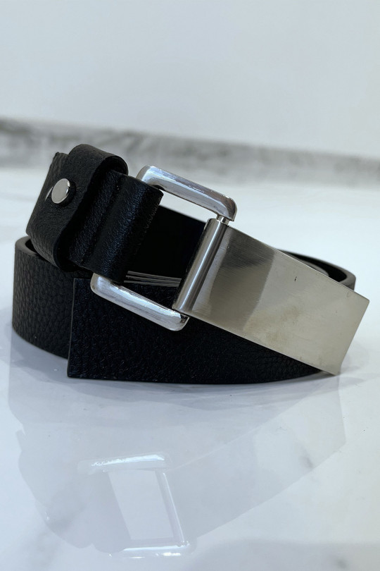 Black python-effect belt with rectangle buckle - 4