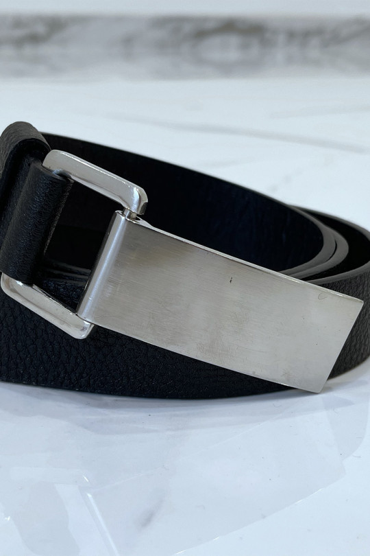 Black python-effect belt with rectangle buckle - 5