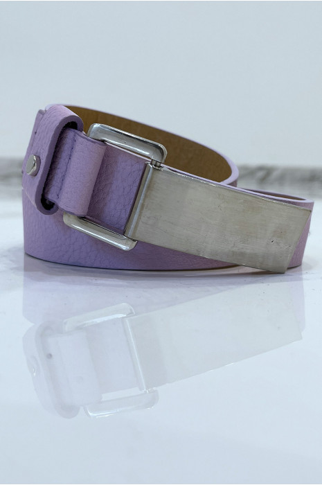 Paarse riem met pythoneffect en rechthoekige gesp - 1
