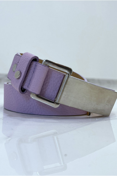 Purple python-effect belt with rectangle buckle - 3