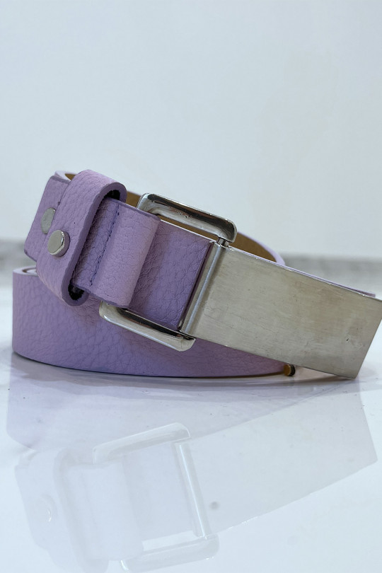 Purple python-effect belt with rectangle buckle - 3